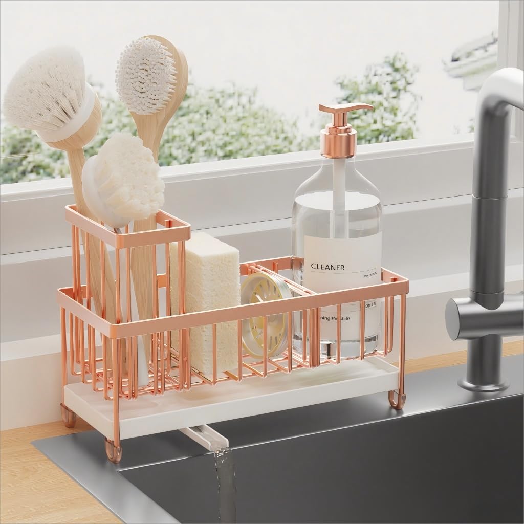 Cisily Kitchen Sink Caddy with Sponge & Brush Holder