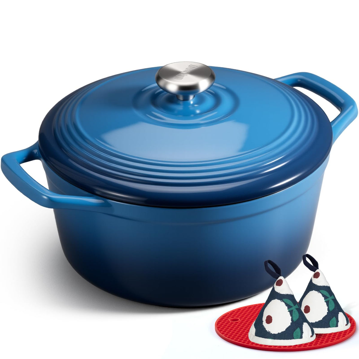 Overmont Enameled Cast Iron Dutch Oven - 5.5QT Pot with Lid Cookbook & Cotton Potholders - Heavy-Duty Cookware for Braising, Stews, Roasting, Bread Baking