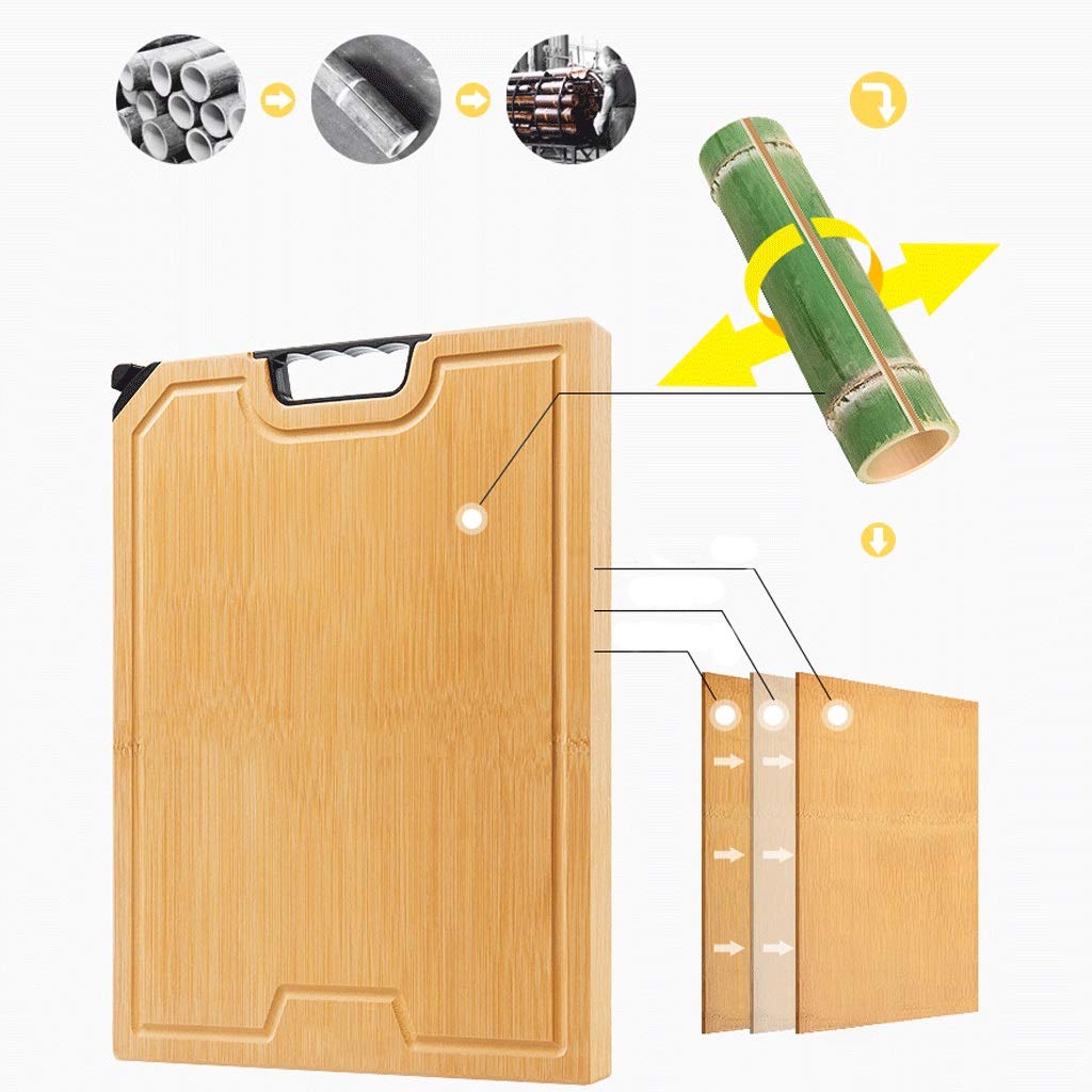 JDXQBLD Solid Wood Cutting Board Household Chopping Board with Handle+Groove Large Bamboo Board Rectangular Knife Board Thickening - for Pasta/Fruit/Cheese/Meat with Knife Sharpe