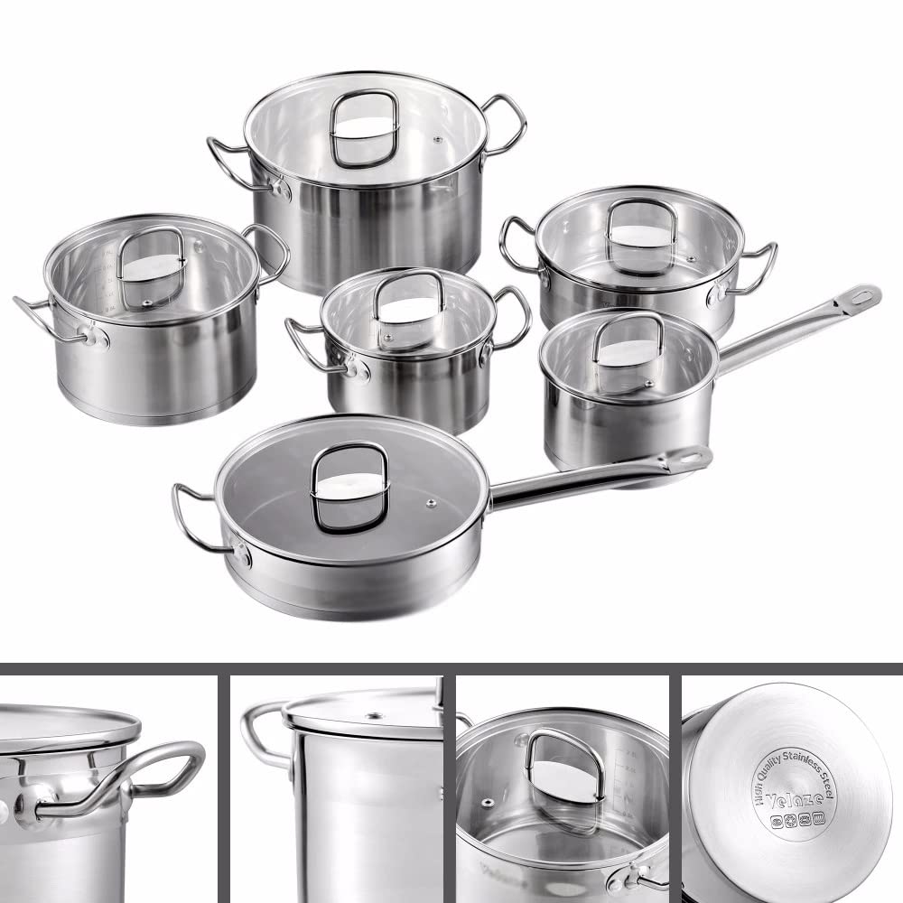 12-Piece Stainless Steel Cookware Set with Glass Lids
