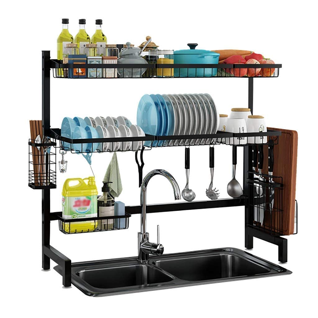 2-Tier Stainless Steel Dish Drying Rack with Cutlery Holder