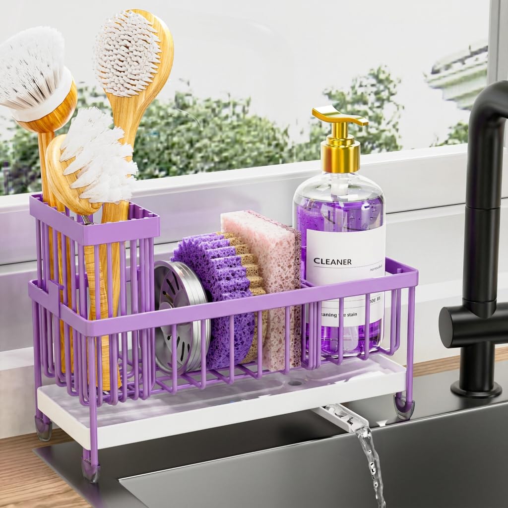 Cisily Kitchen Sink Caddy with Sponge & Brush Holder