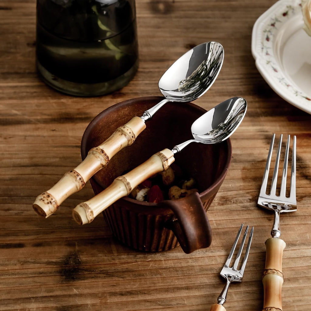 Cutlery set Stainless Steel Knife Fork, Bamboo Knives Forks 20 ltems for 4 Persons Silverware Set，Stainless Flatware Sets Steak
