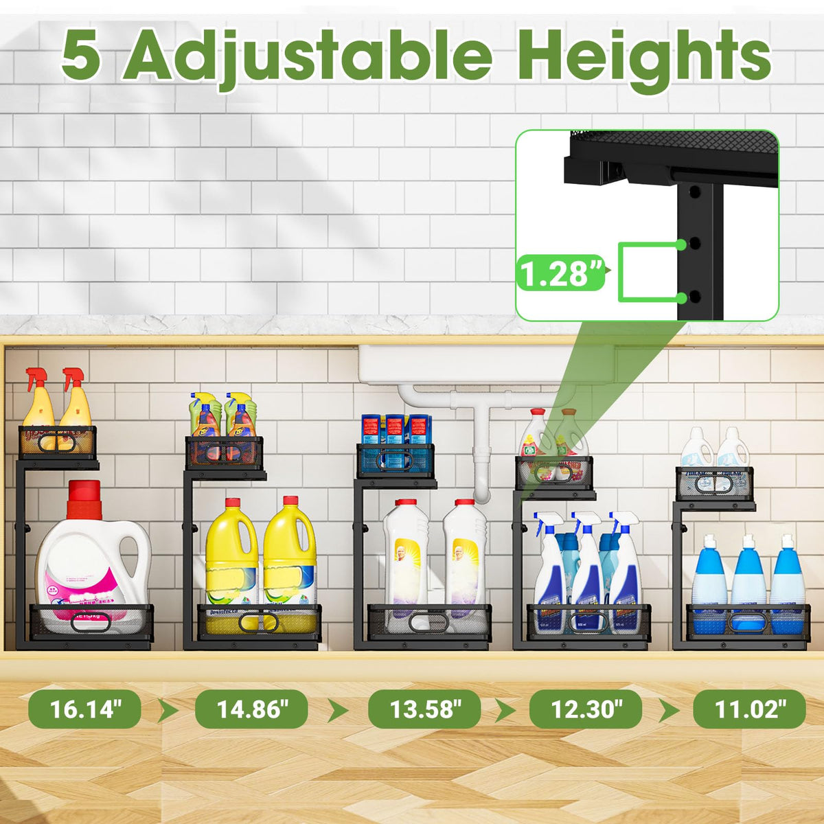 2-Pack Under Sink Organizer for Kitchen & Bathroom