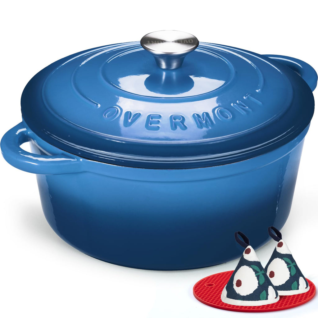 Overmont 5.5QT Enameled Cast Iron Dutch Oven with Lid