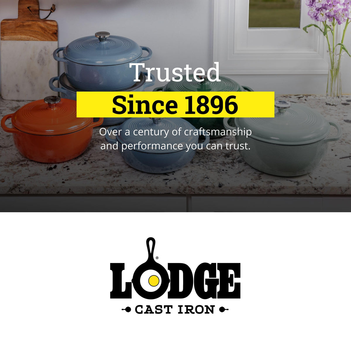 Lodge Essential Enamel Cast Iron Dutch Oven 6 Quarts - Perfect for Bread Baking, Braising, Marinating & Slow Cooking, Features Moisture-Sealing Lid & Dual Handles, Kitchen Essentials, Midnight Chrome