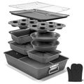 Gymdin 12PCS Nonstick Bakeware Set, Non-Toxic Carbon Steel Baking Pans Set with Wider Grip, Includes Roasting Pan, Cookie Sheet, Cake Pans, Muffin Pans, Cooling Rack, Oven Mitts, Easy Release