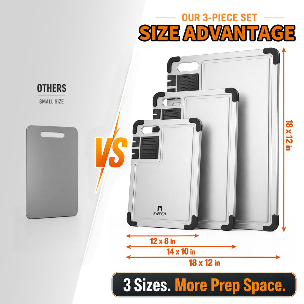 ZYBIDEAL 3 Pieces Pure Titanium Cutting Board, Sharpener with Juice Grooves