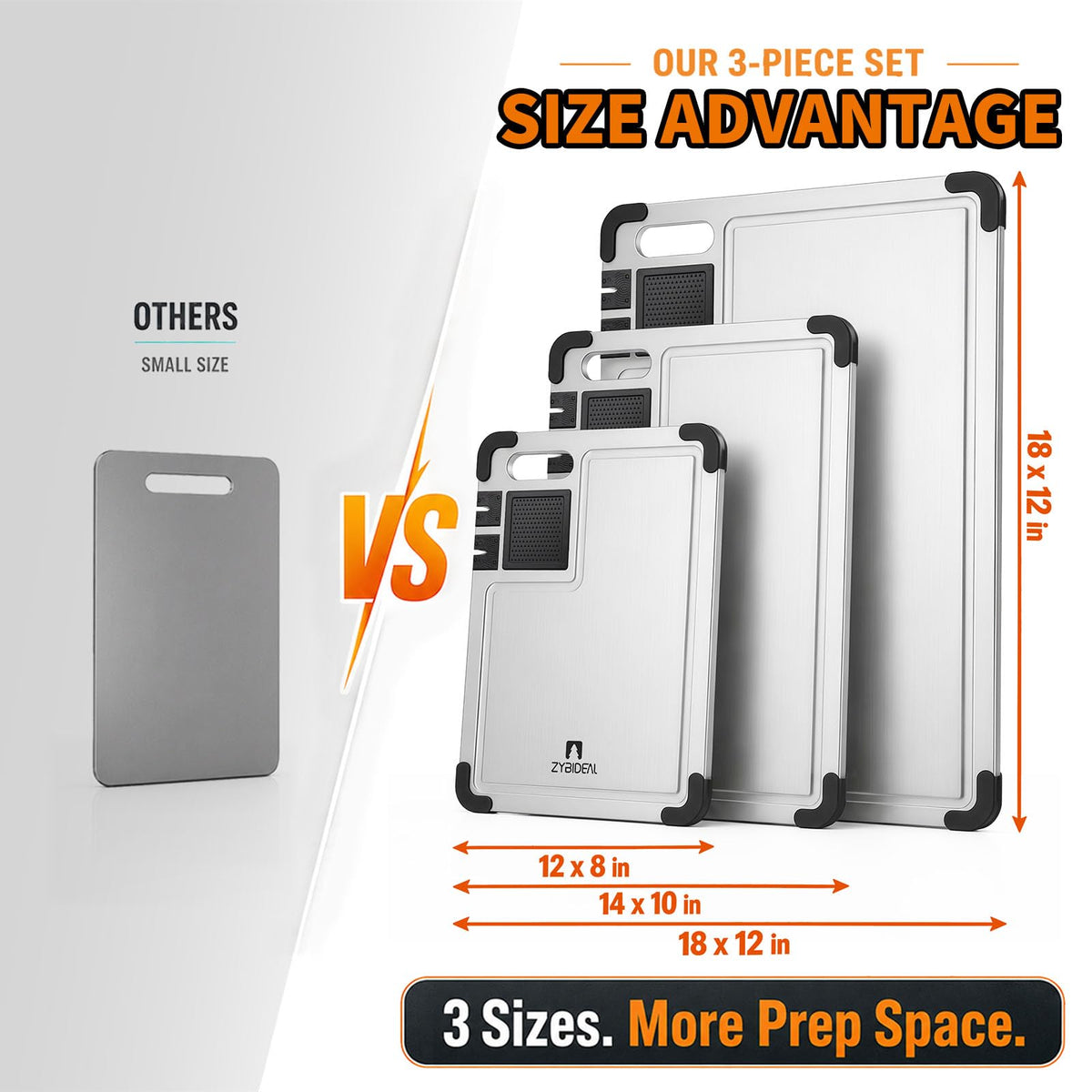 ZYBIDEAL 3 Pieces Pure Titanium Cutting Board, Sharpener with Juice Grooves