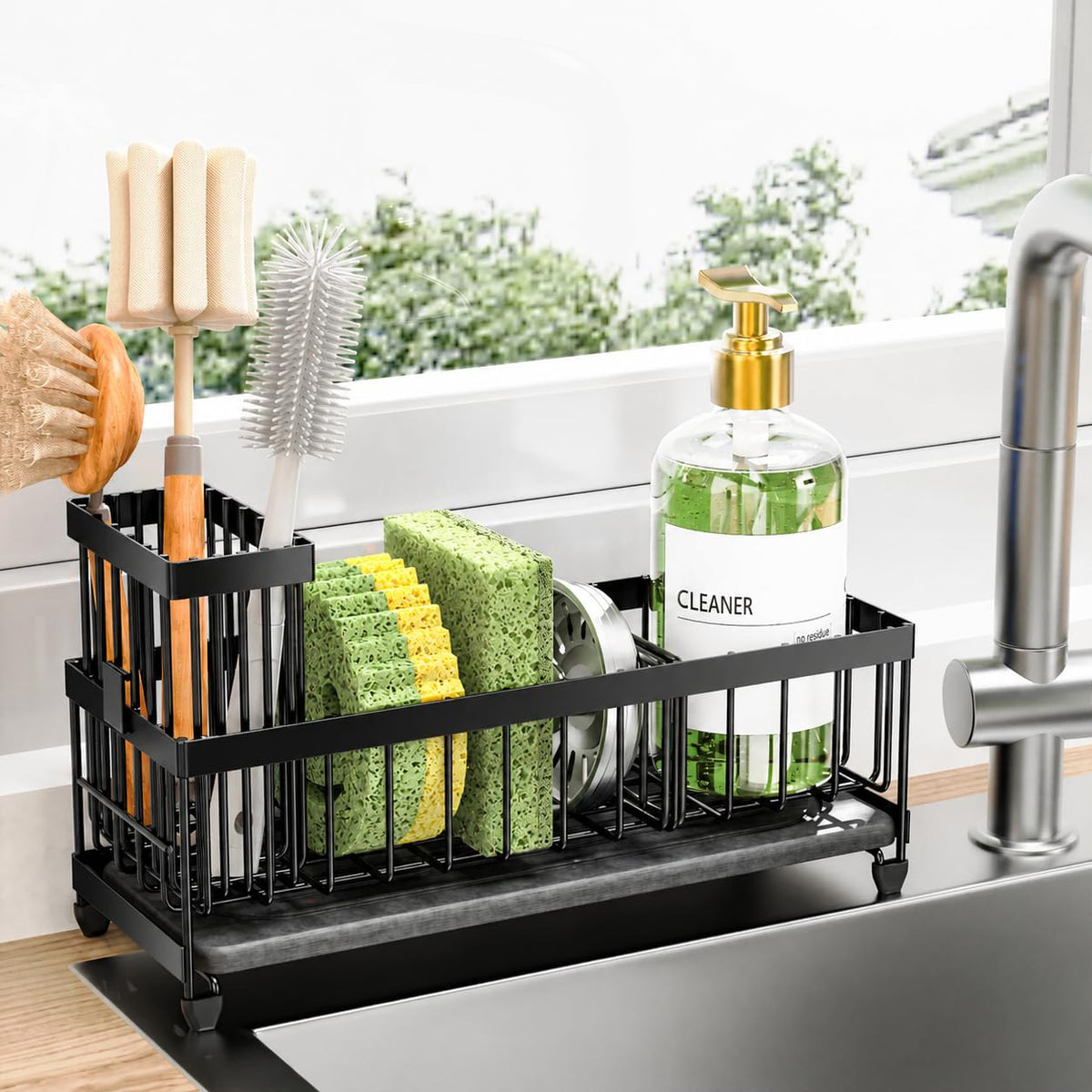 Cisily Kitchen Sink Caddy with Sponge & Brush Holder