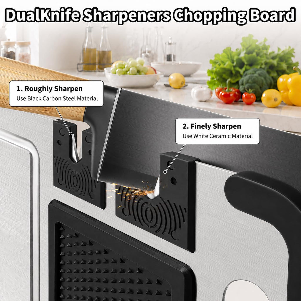 ZYBIDEAL 3 Pieces Pure Titanium Cutting Board, Sharpener with Juice Grooves