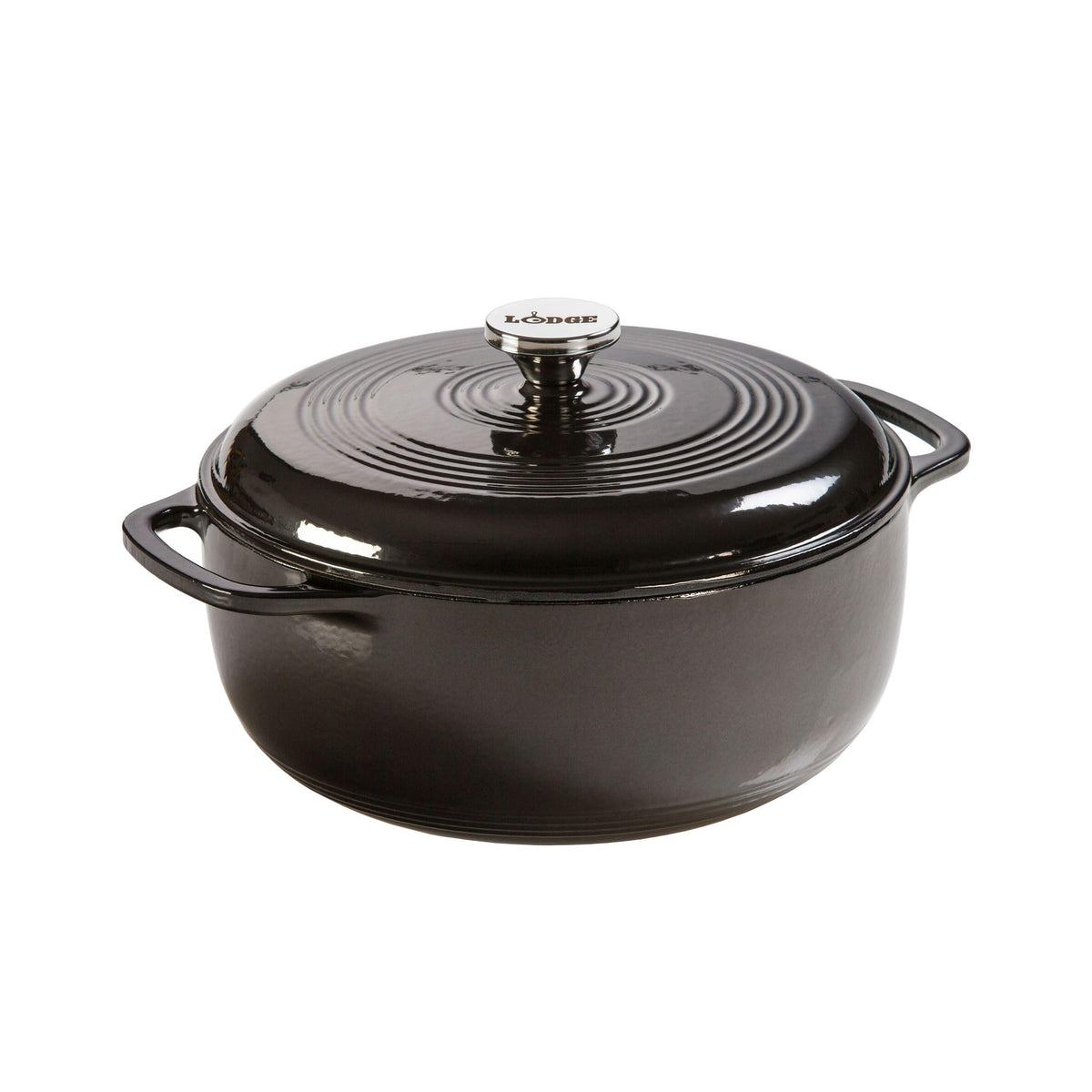 Lodge Essential Enamel Cast Iron Dutch Oven 6 Quarts - Perfect for Bread Baking, Braising, Marinating & Slow Cooking, Features Moisture-Sealing Lid & Dual Handles, Kitchen Essentials, Midnight Chrome