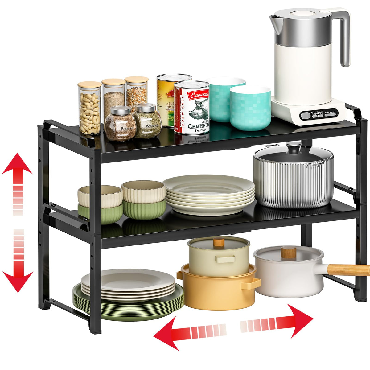 2-Pack Expandable Adjustable Kitchen Cabinet Organizer Shelves