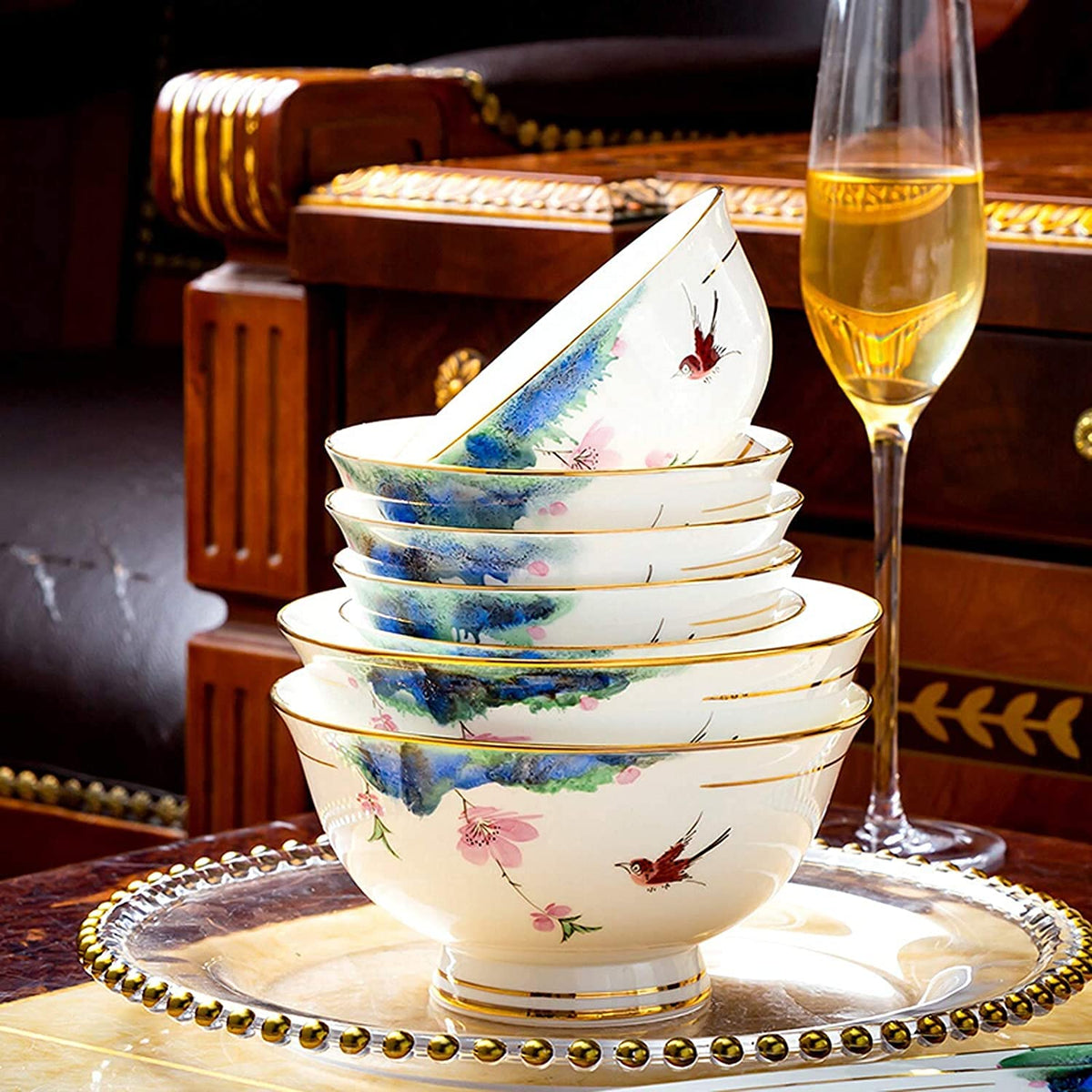 EAGLCQA Ceramics Dinner Set, Soup Pot/Plate/Bowl Combination Set | 50 Pieces High-Grade Bone China Porcelain Dinnerware Sets for Wedding Gifts