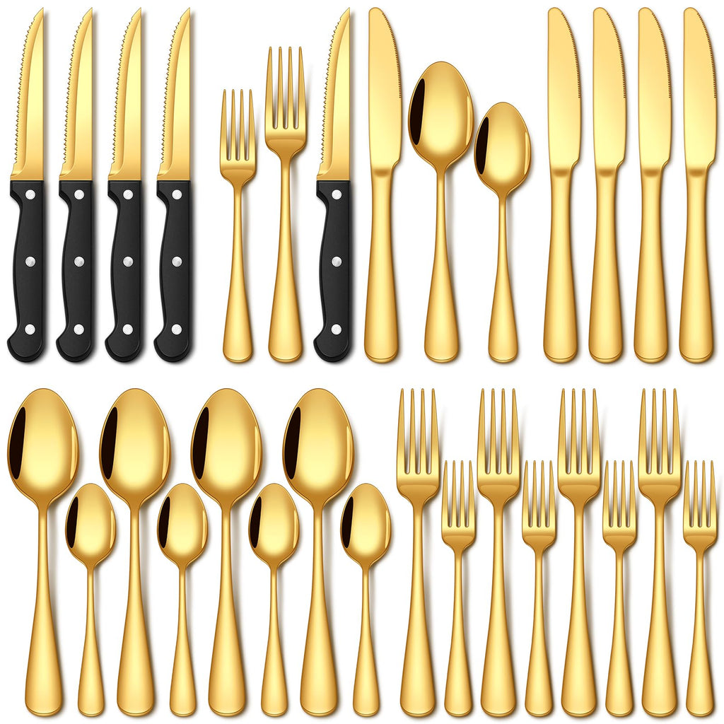 EUIRIO 24Pcs Silverware Set with Steak Knives, Flatware Cutlery Set for 4