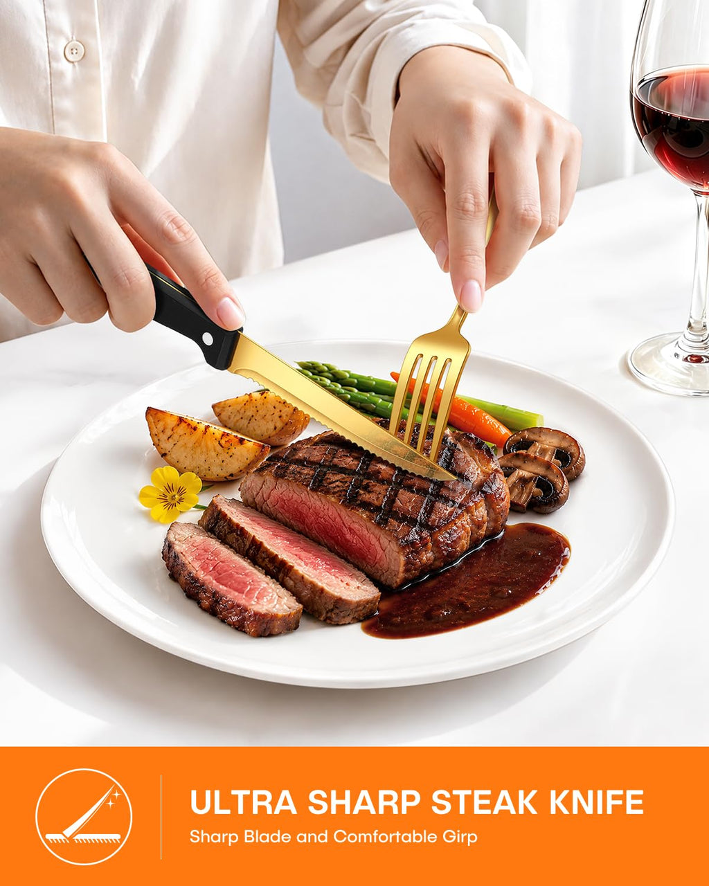 EUIRIO 24Pcs Silverware Set with Steak Knives, Flatware Cutlery Set for 4