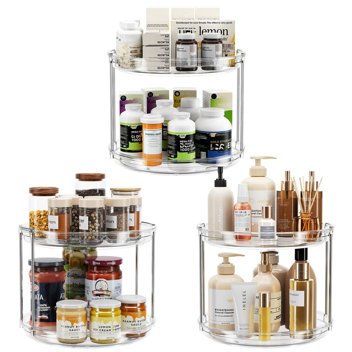 LAMU 2-Tier 9.25" Lazy Susan Rotating Organizer Rack