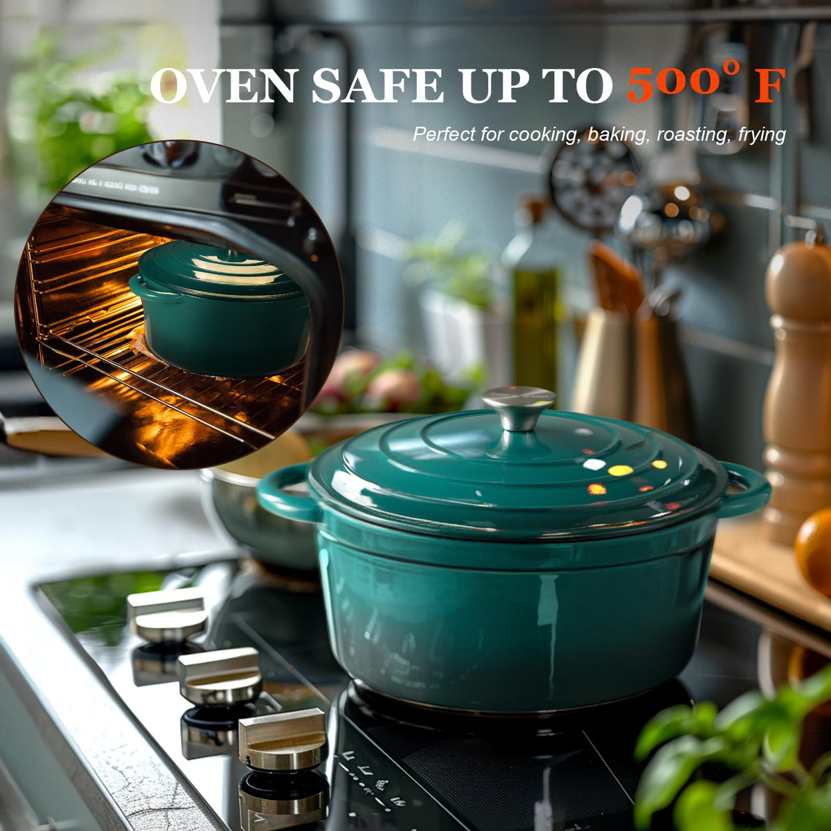 Overmont Enameled Cast Iron Dutch Oven - 5.5QT Pot with Lid Cookbook & Cotton Potholders - Heavy-Duty Cookware for Braising, Stews, Roasting, Bread Baking