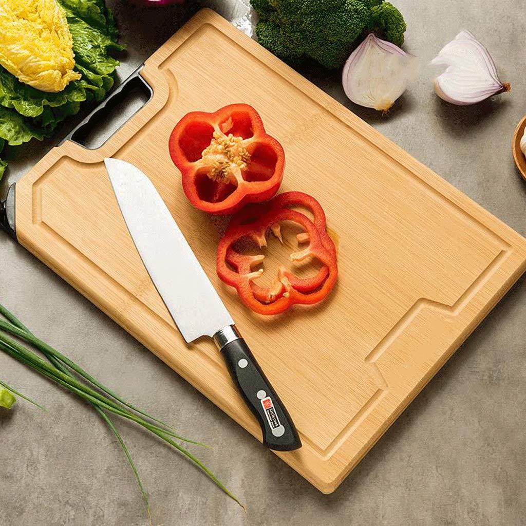 JDXQBLD Solid Wood Cutting Board Household Chopping Board with Handle+Groove Large Bamboo Board Rectangular Knife Board Thickening - for Pasta/Fruit/Cheese/Meat with Knife Sharpe