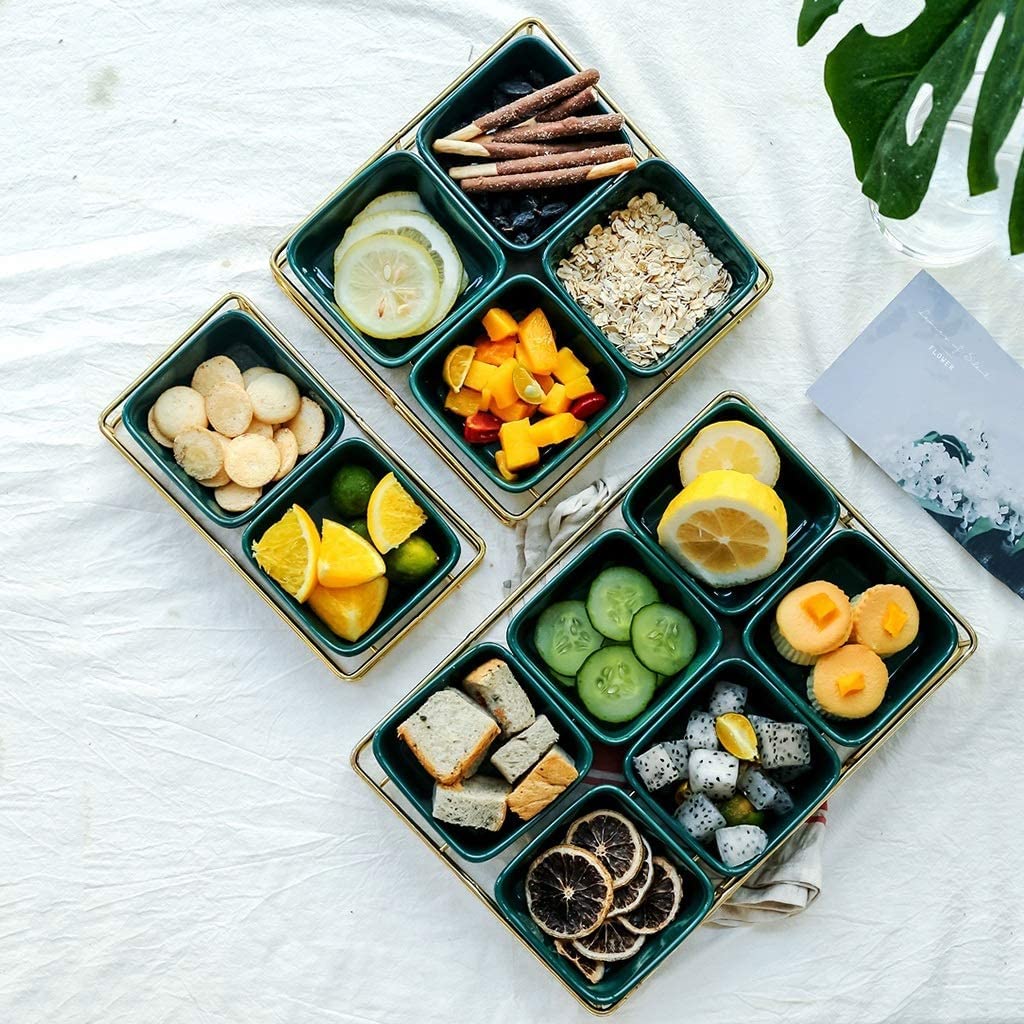 Creative Divided Serving Tray Candy Nut Container Nut Serving Platter Divided Trays Platters Household Ceramic Sauce Platter Fruit Snack Plate Grid Plate Nut Snack Plate Dried Fruit Plate ()