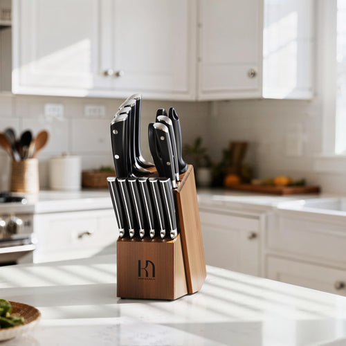 15-Piece Japanese High Carbon Steel Knife Set with Block