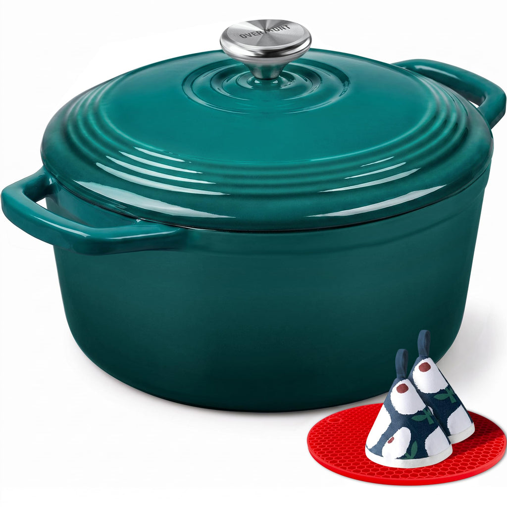Overmont 5.5QT Enameled Cast Iron Dutch Oven with Lid