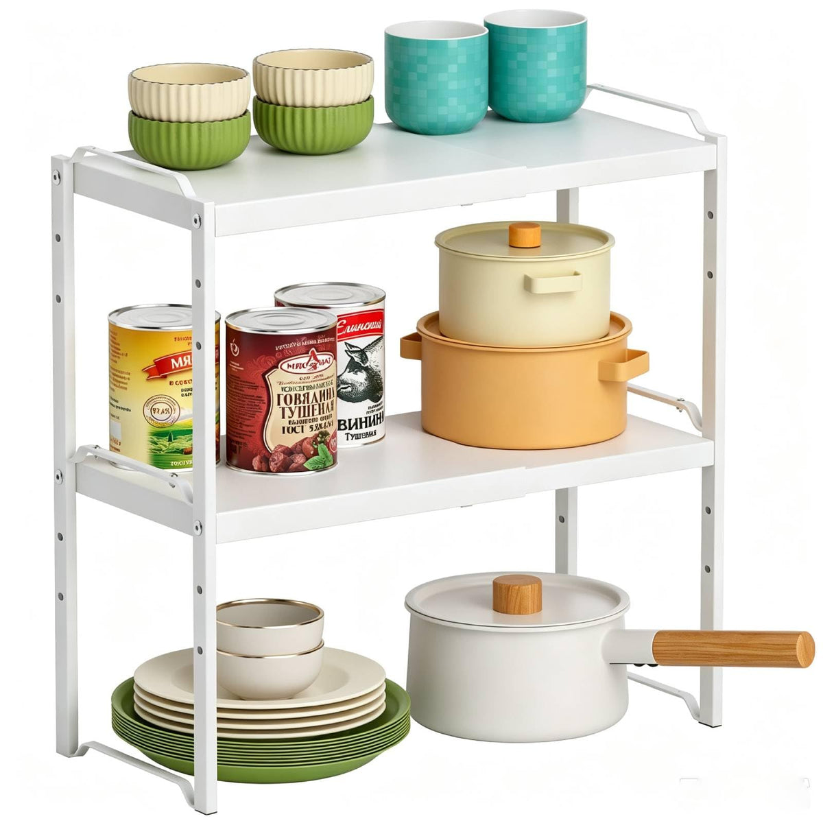 2-Pack Expandable Adjustable Kitchen Cabinet Organizer Shelves