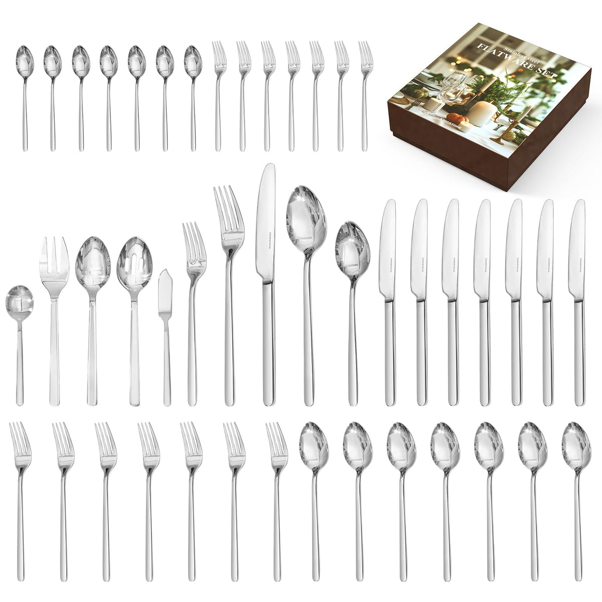 KINGSTONE Silverware Set, Flatware Cutlery Set