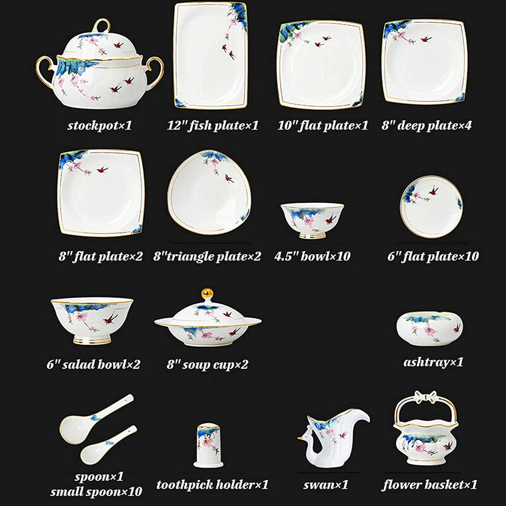 EAGLCQA Ceramics Dinner Set, Soup Pot/Plate/Bowl Combination Set | 50 Pieces High-Grade Bone China Porcelain Dinnerware Sets for Wedding Gifts