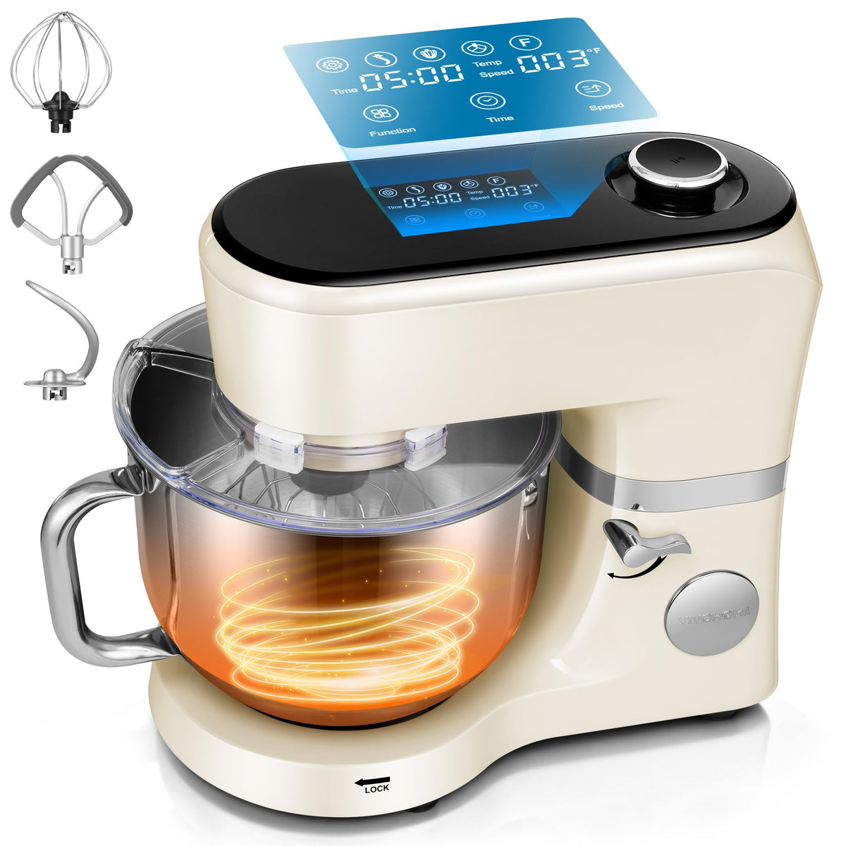 VIVOHOME Stand Mixer, 660W Tilt-Head Kitchen Electric Mixer with Bowl, Household Food Mixer for Baking, Bread, and Cakes, with Dough Hook, Beater, Whisk