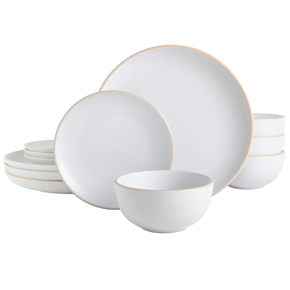 Gibson Home Plates and Bowls Set, 12 Piece Dinnerware Set for 4