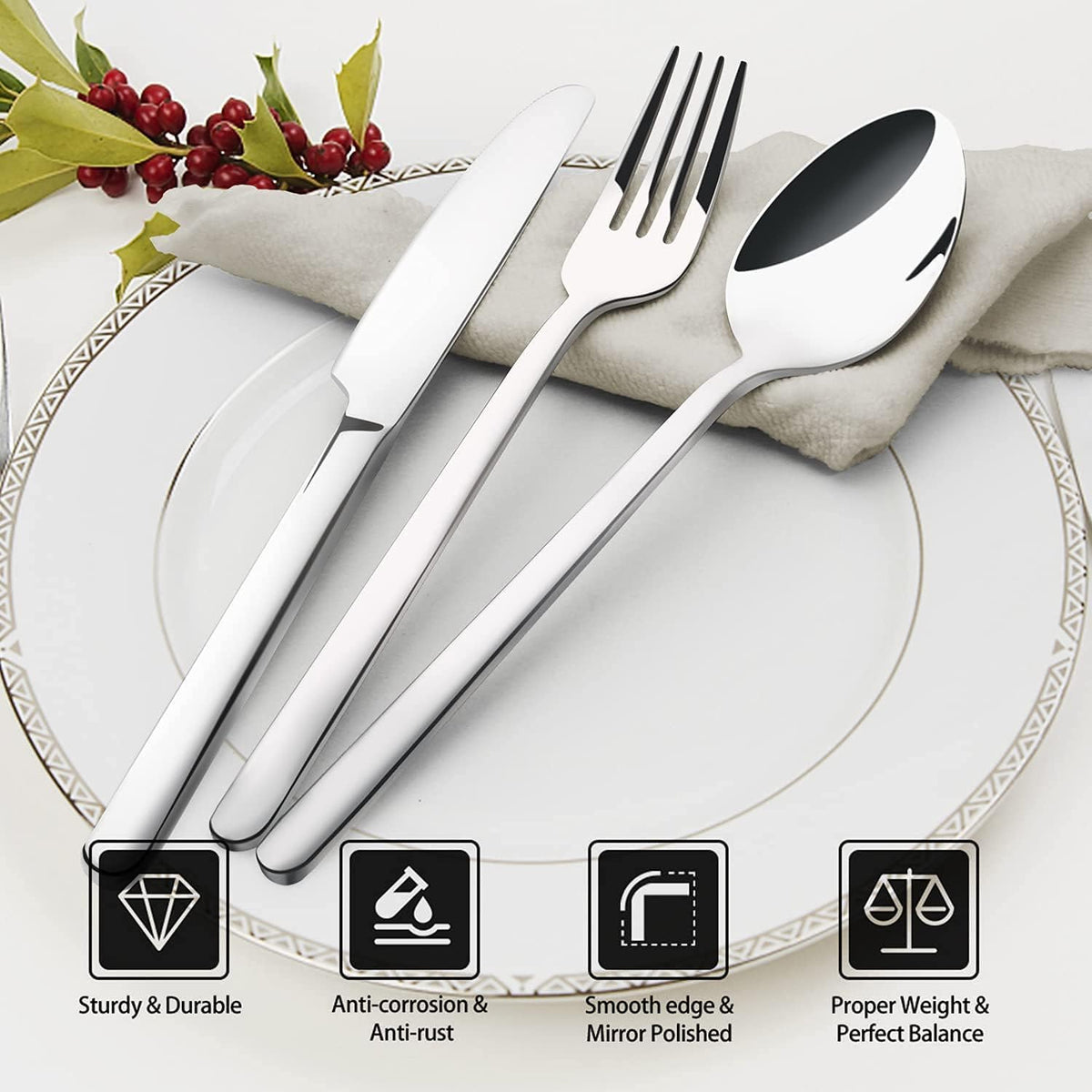 KINGSTONE Silverware Set, Flatware Cutlery Set