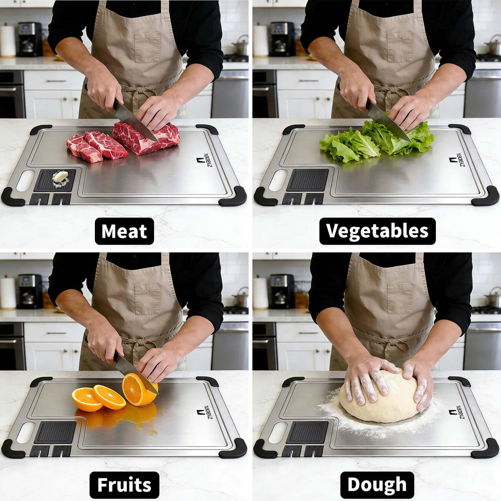 ZYBIDEAL 3 Pieces Pure Titanium Cutting Board, Sharpener with Juice Grooves