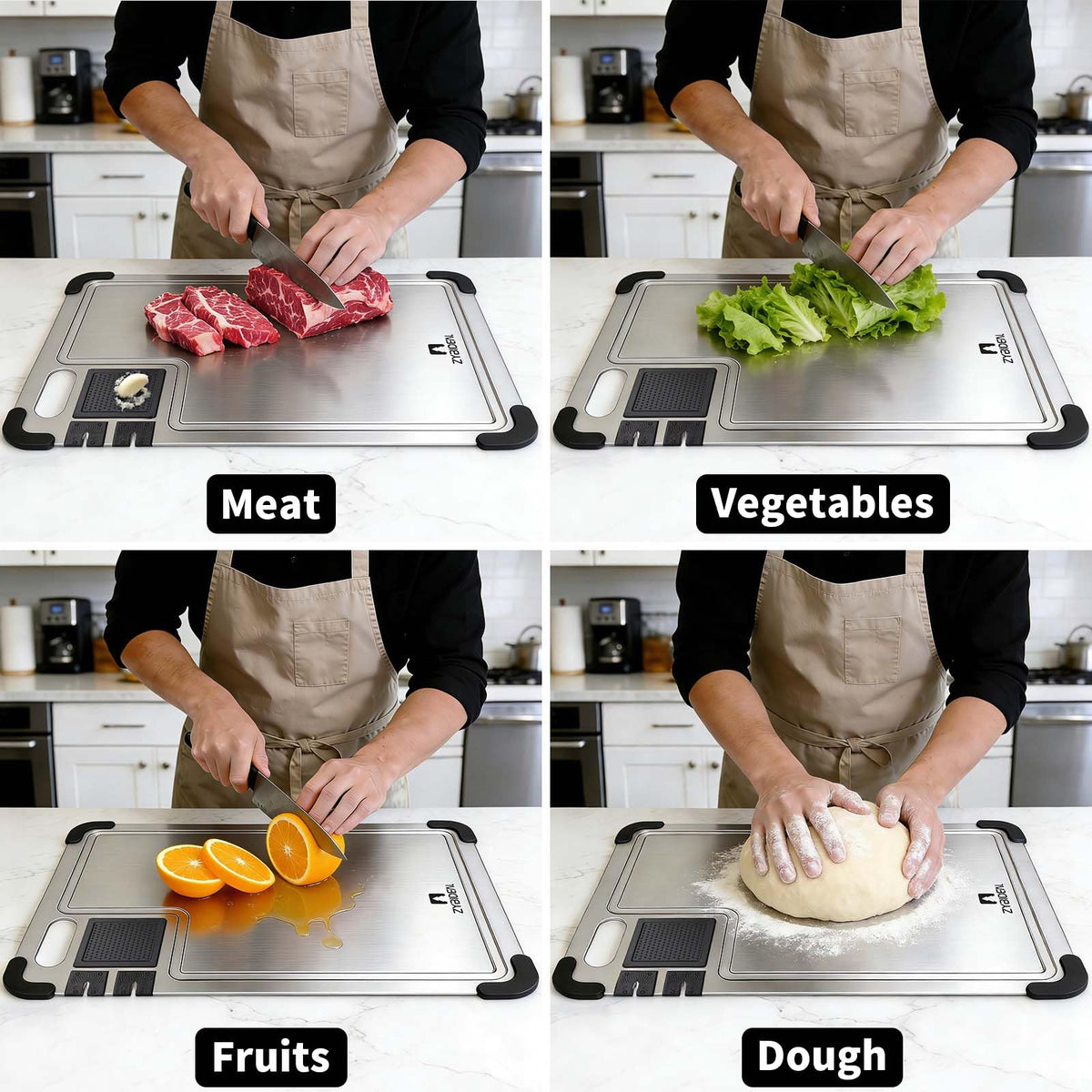 ZYBIDEAL 3 Pieces Pure Titanium Cutting Board, Sharpener with Juice Grooves