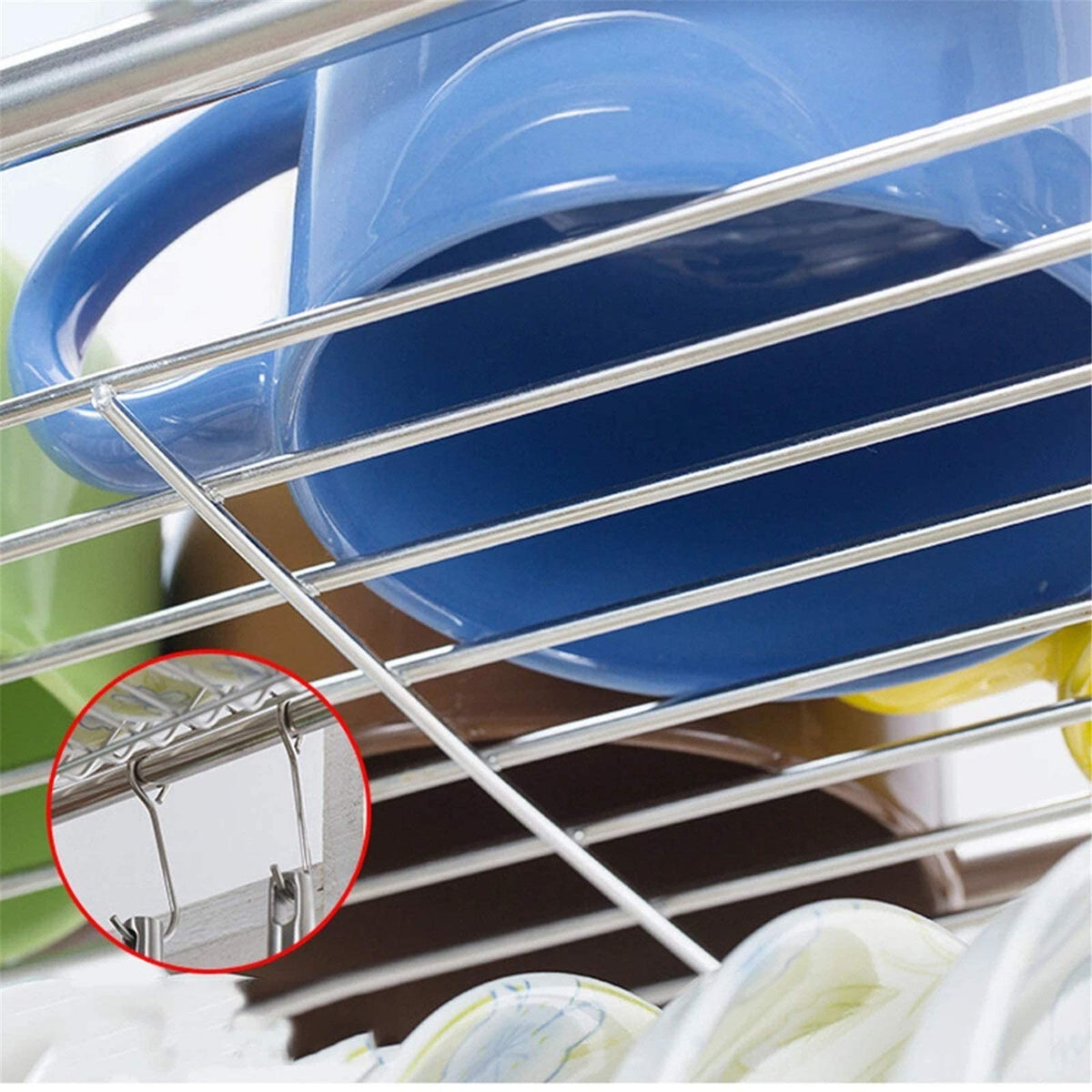 Dish Drying Rack 2 Tiers Stainless Steel Dishes Rack Dual Sink Drain Rack Adjustable Multi-use Kitchen Organizer Rack Dish Shelf Sink Drying Rack for Home or Apartments Pot lid rac