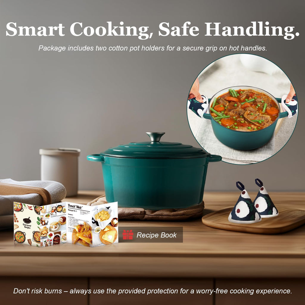 Overmont 5.5QT Enameled Cast Iron Dutch Oven with Lid