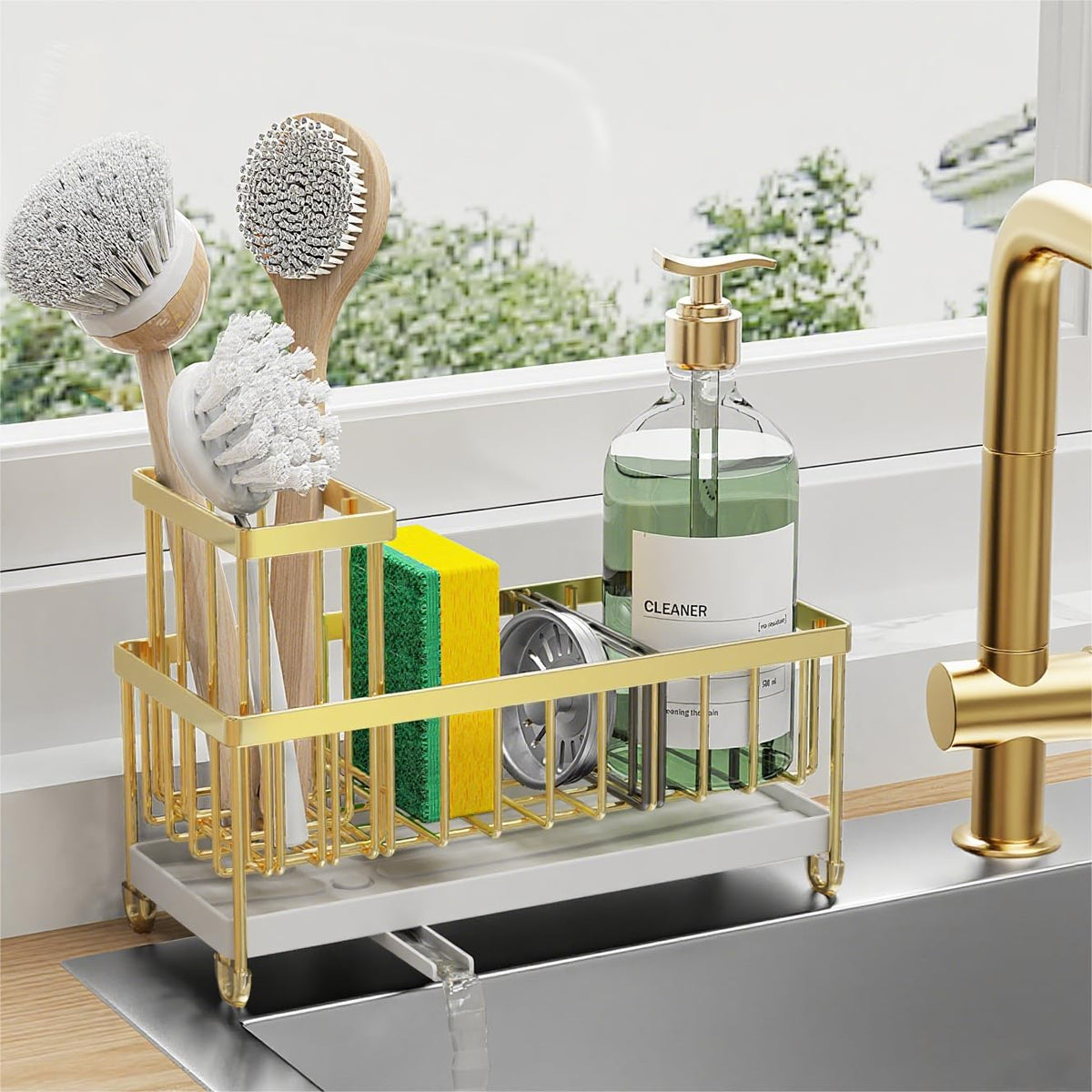 Cisily Kitchen Sink Caddy with Sponge & Brush Holder