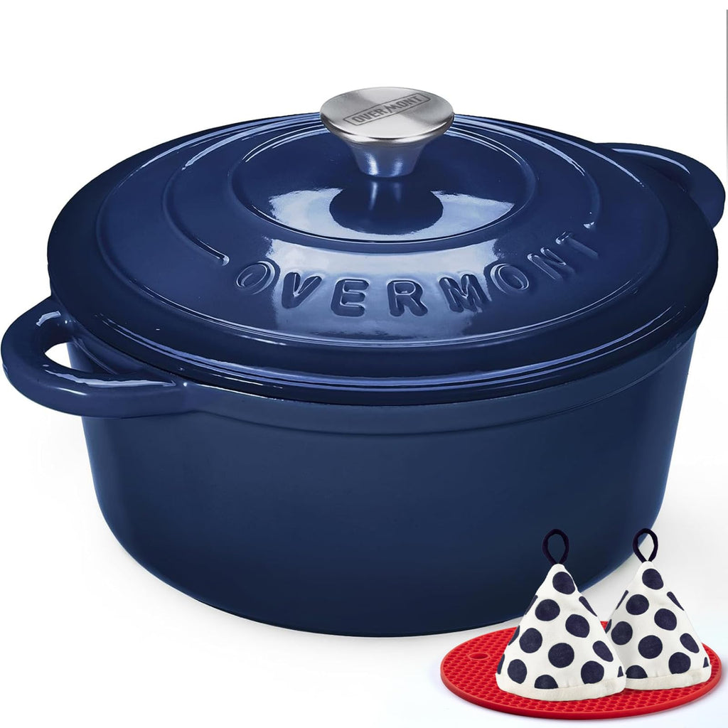 Overmont 5.5QT Enameled Cast Iron Dutch Oven with Lid