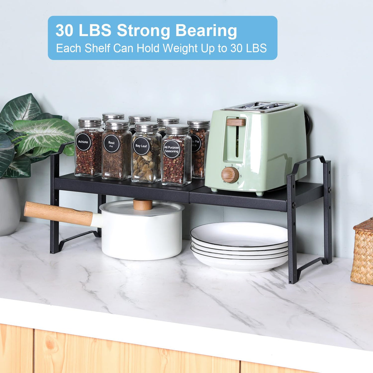 2-Pack Expandable Adjustable Kitchen Cabinet Organizer Shelves