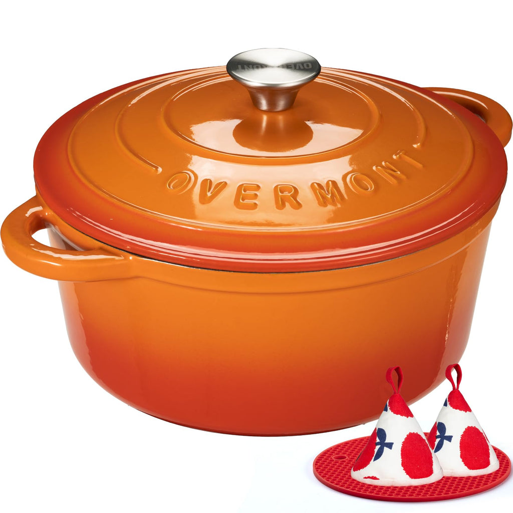 Overmont 5.5QT Enameled Cast Iron Dutch Oven with Lid