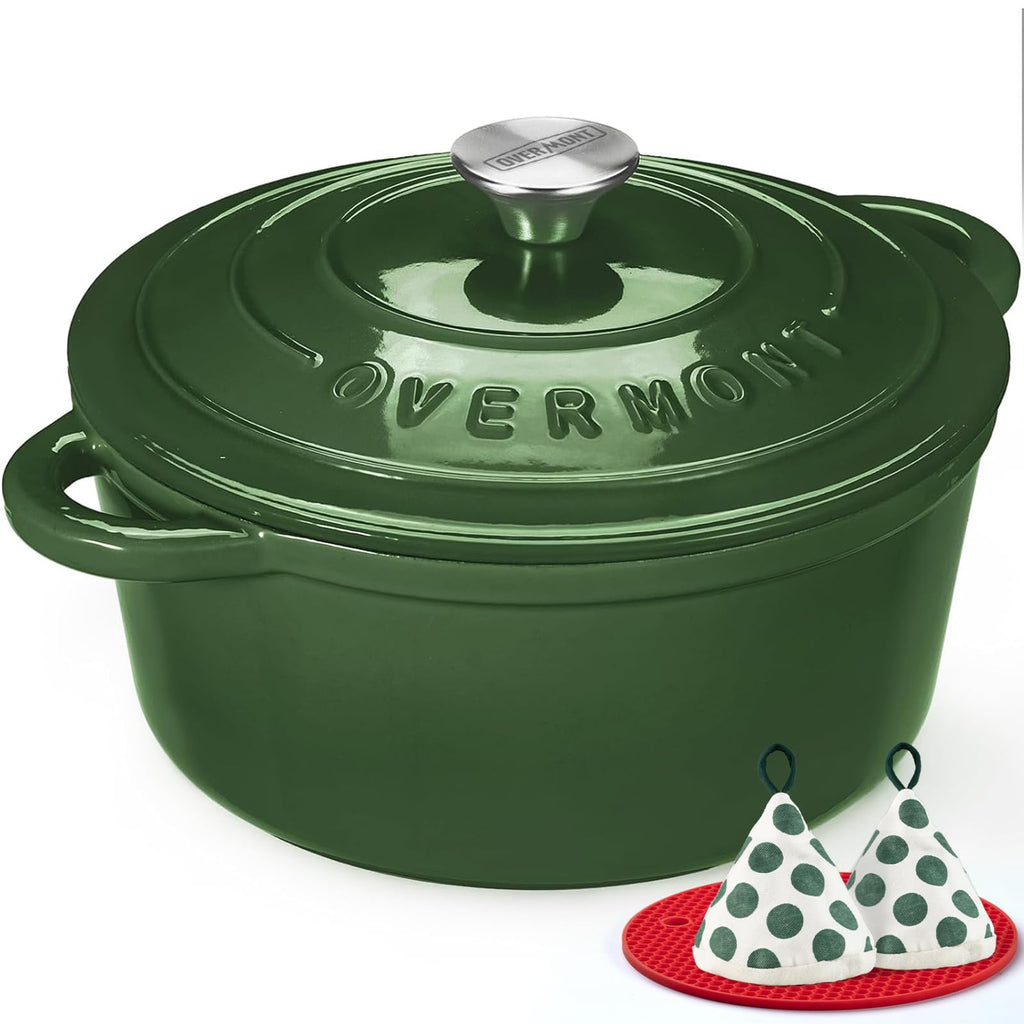 Overmont 5.5QT Enameled Cast Iron Dutch Oven with Lid