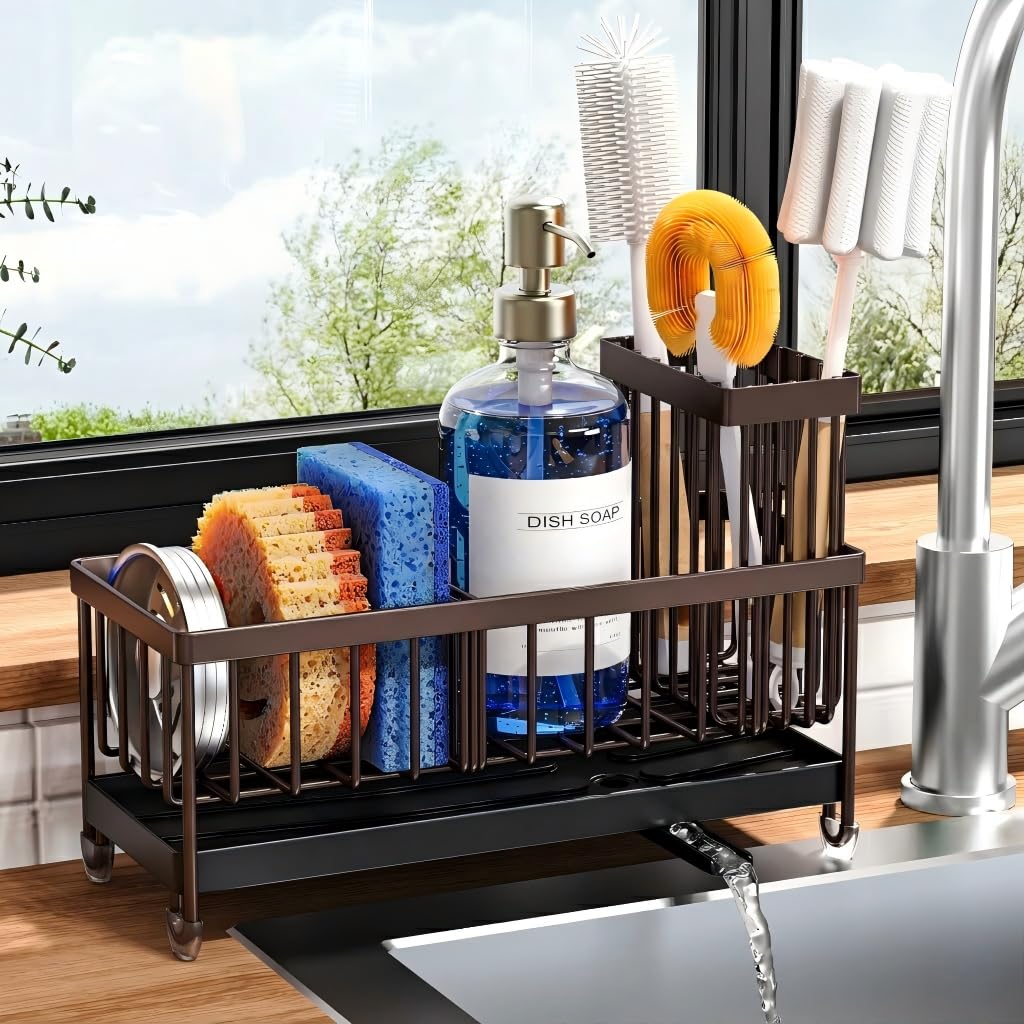 Cisily Kitchen Sink Caddy with Sponge & Brush Holder