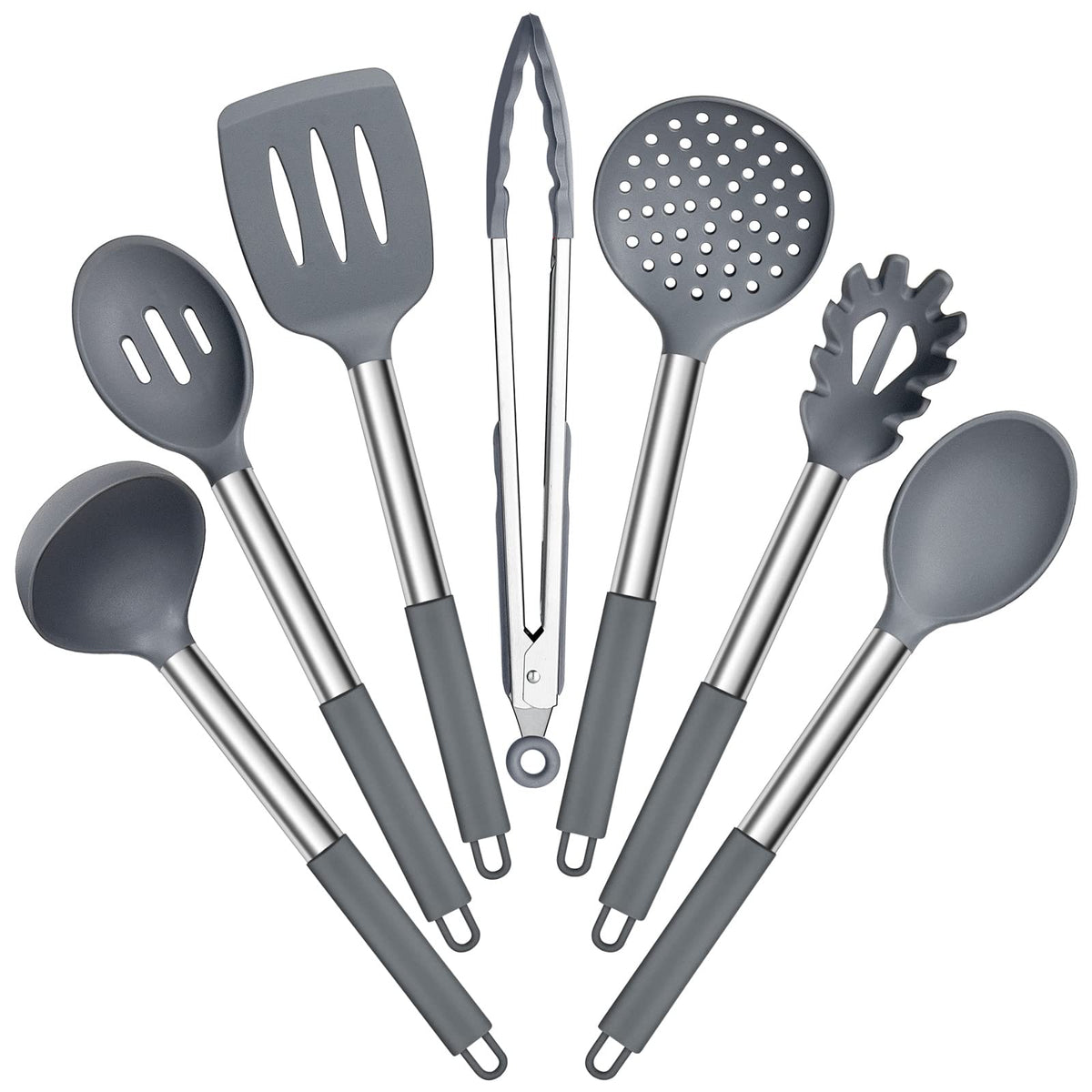 E-far 7/14/30 Pieces Black/Red/Gray/Khaki/White/Pink Silicone Kitchen Utensils Set