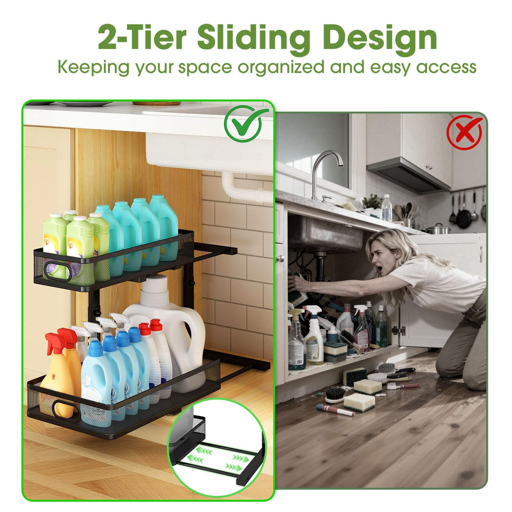 2-Pack Under Sink Organizer for Kitchen & Bathroom