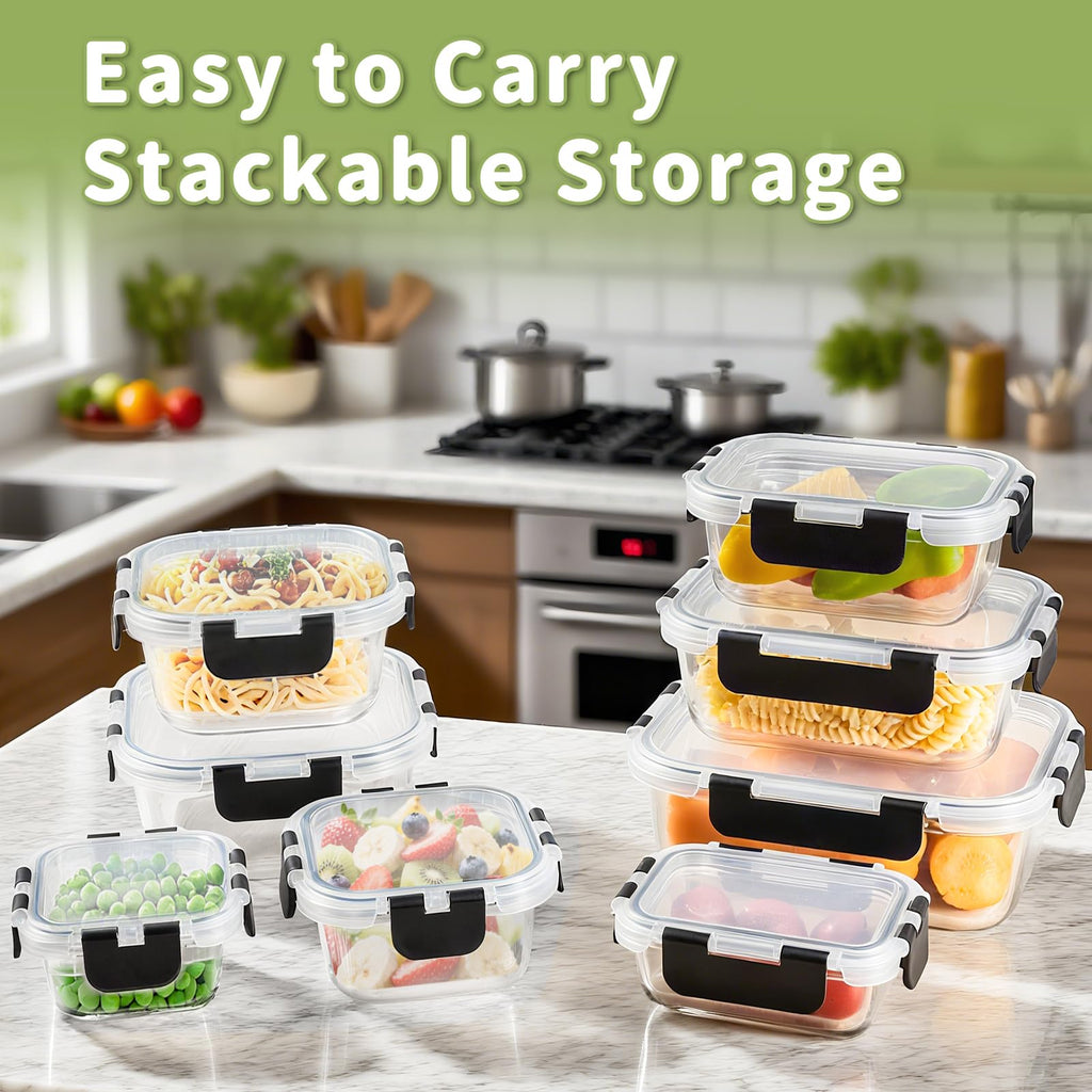 8-Pack Borosilicate Glass Food Storage Containers with Lids