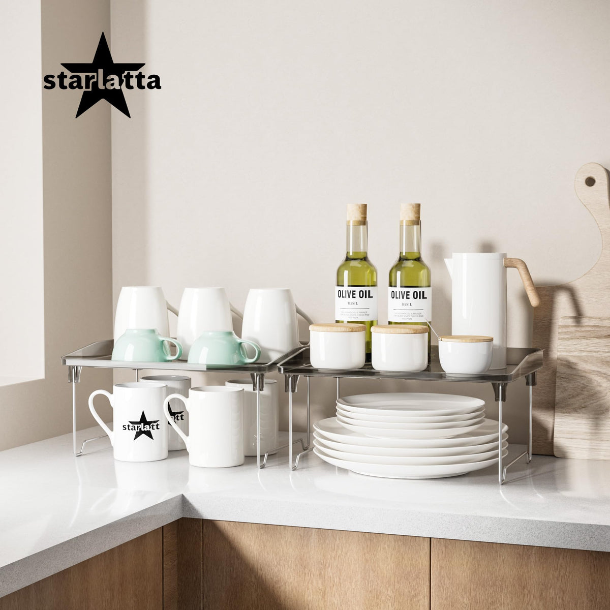 STARLATTA Clear Acrylic Stackable Cabinet Organizer Shelf