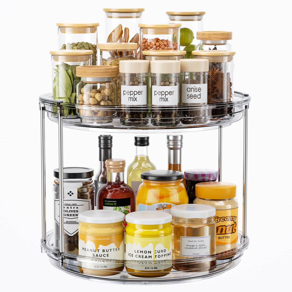 LAMU 2-Tier 9.25" Lazy Susan Rotating Organizer Rack