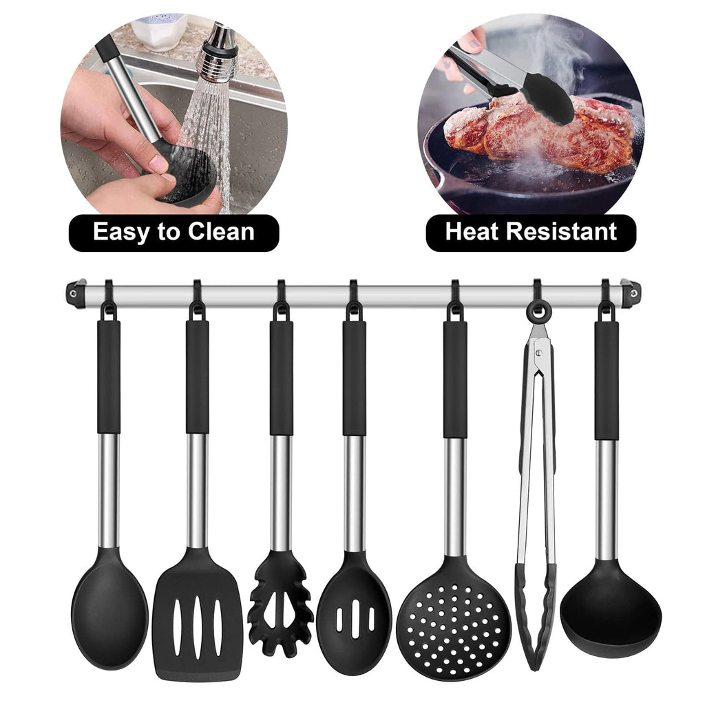 E-far 7/14/30 Pieces Black/Red/Gray/Khaki/White/Pink Silicone Kitchen Utensils Set