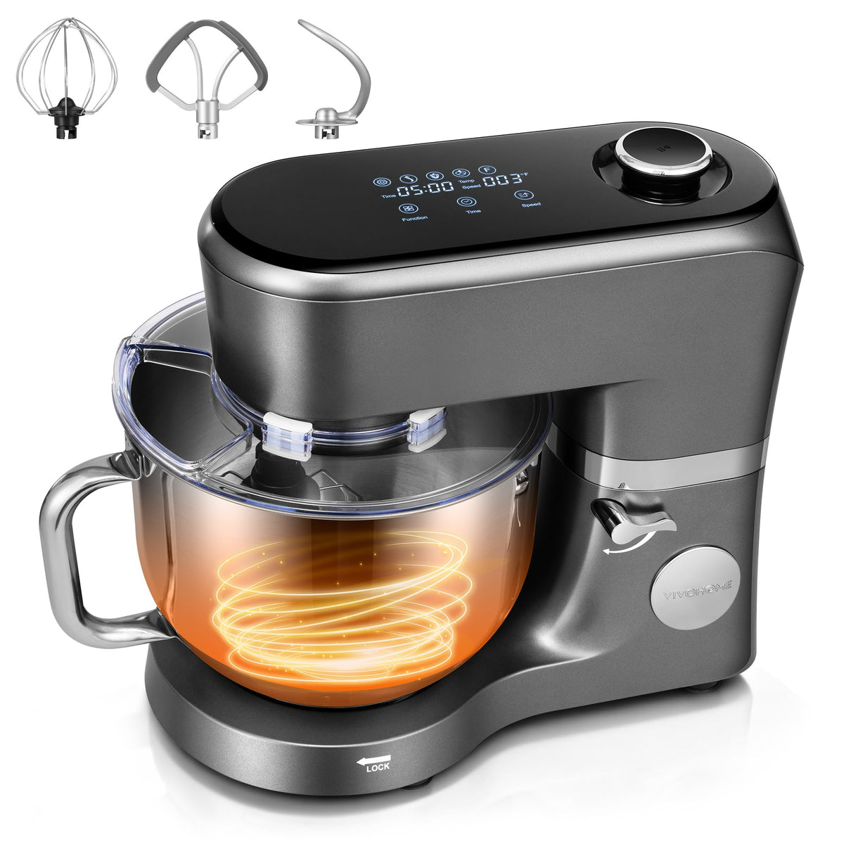VIVOHOME Stand Mixer, 660W Tilt-Head Kitchen Electric Mixer with Bowl, Household Food Mixer for Baking, Bread, and Cakes, with Dough Hook, Beater, Whisk