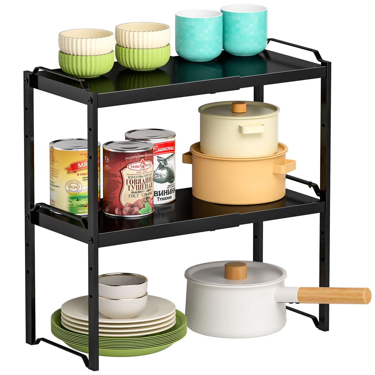 2-Pack Expandable Adjustable Kitchen Cabinet Organizer Shelves